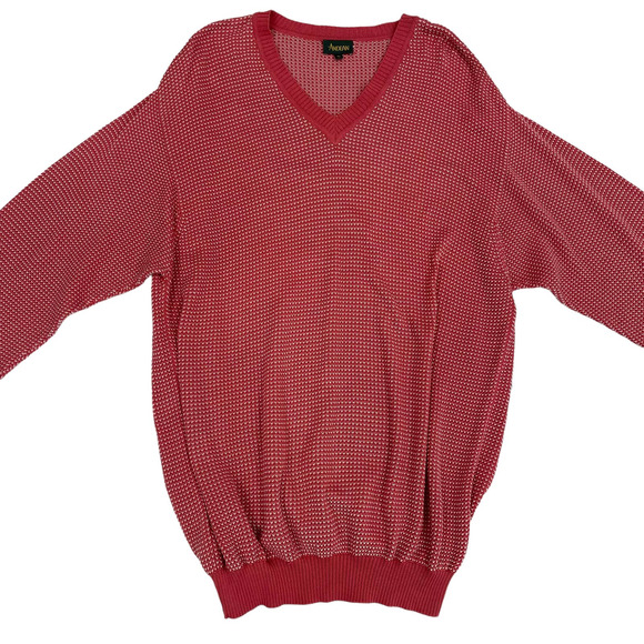 Mens Andean V Neck Sweater Coral White Knit XL - Picture 2 of 12